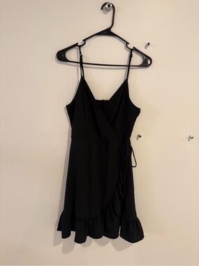 Altar'd State Black Spaghetti-Strap Wrap Mini Dress